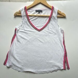 Generation Love linen White Tank Top with Pink Embroidery